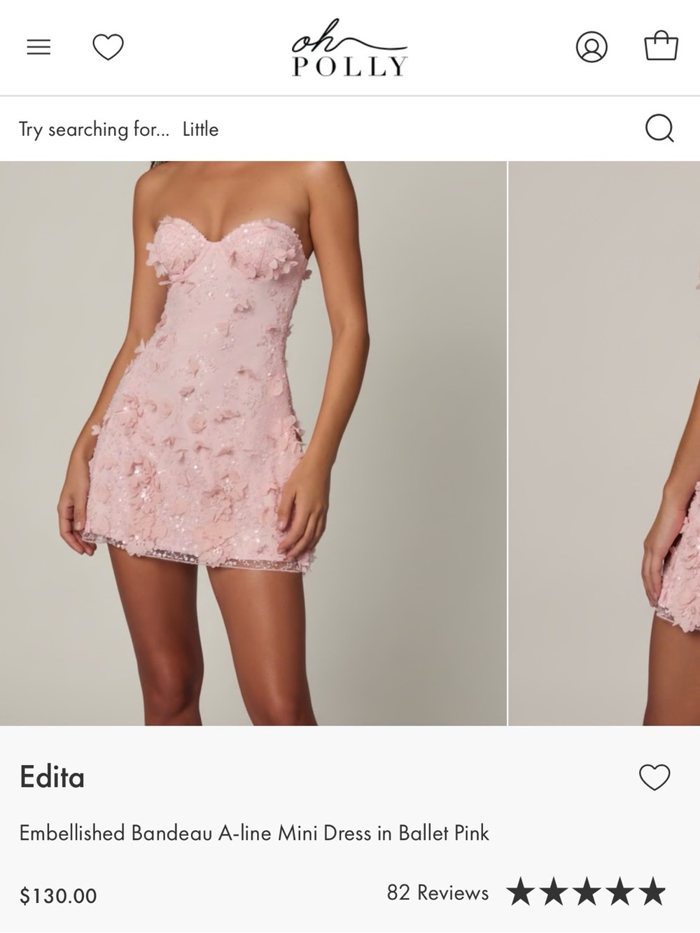 Oh Polly Edita Embelished Bandeau A-Line Floral Mini Dress in ballet pink - Picture 11 of 12